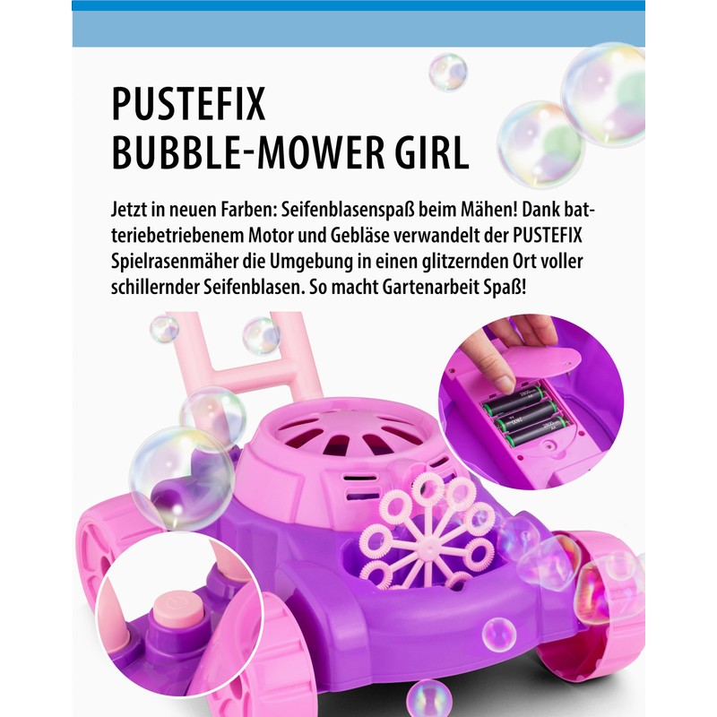 PUSTEFIX Bubble-Mower Lawn Mower Pink I Soap Bubbles Children's Set