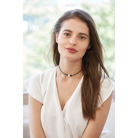 Single A Womens Pearl Necklace Cord - Braided June Birthstone Rice Pearl Stone String Leather Necklace Wholesale Simple Diy With Genuine Black Leather Cord Jewelry for Women Mom 16 Inch