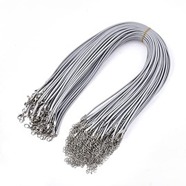 Beadthoven 100pcs 18” Waxed Necklace Cord with Lobster Clasp Bulk 2mm Grey Necklace Making Cord Rope String for Pendant Necklace DIY Jewelry Making Accessories with Clasp Extended Chain