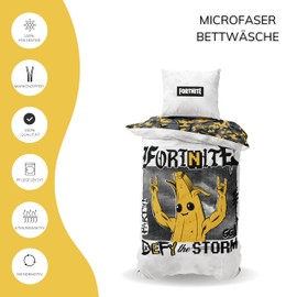 Fortnite Bed Linen 135 x 200 cm - Teenager Gamimg Gift Idea Banana Peely, 1 x Pillowcase 80 x 80 cm + Duvet Cover 135 x 200 cm, with Zip - Reversible Motif - Fan Item Teenager Gift Boys and Girls