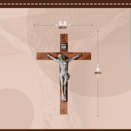 Blessed is She - Crucifix Wall Decor - 8” Inch Size | Cross Wall Decor for Living Room, Kitchen & Home Decor | Jesus Cross Wall Hanging Decor | Decorative Catholic Wall Cross - Light Brown