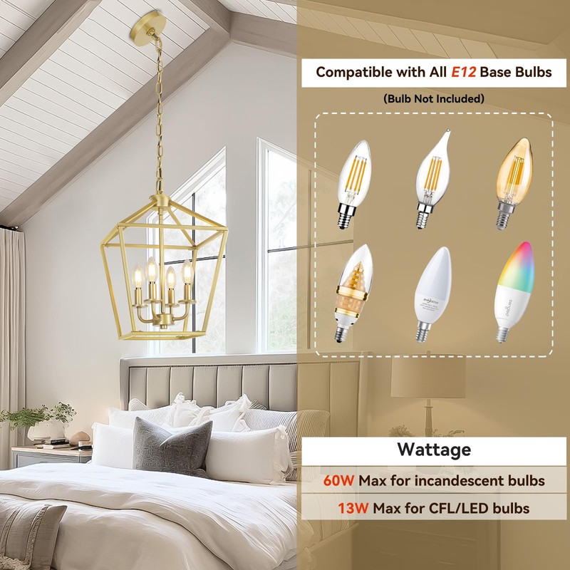 4 Light Gold Chandelier, Industrial Ceiling Light Lantern Light Fixtures