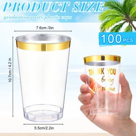 Funnymoom 100 Pcs Thank You for Being Awesome Cup 12 oz Disposable Gold Rimmed Clear Plastic Cups for Party Drinks Appreciation Gifts Cocktail Supplies for School Appreciation Party Favors