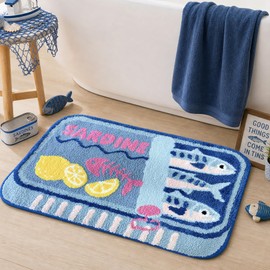 Mocsicka Sardine Bath Mat, Fun Fish Rug for Bathroom Dcor 20x32 Inch, Blue