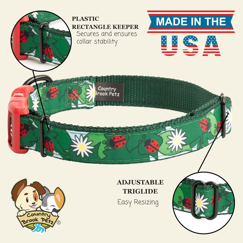 Country Brook Petz - Deluxe Ladybug Picnic Ribbon Dog Collar