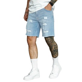 Verdusa Men's Ripped Jorts Raw Trim Straight Leg Casual Denim Jean Shorts Blue 38