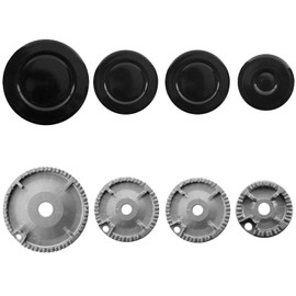 Gas Burner Crown & Flame Cap for Oven Cooker Hob Burner Set + Cover for Hotplates, Burner 8 Pieces, Oven Stove Gas Burner Crown Flame Cap Kit Gas Stove Accessories Concave Silver
