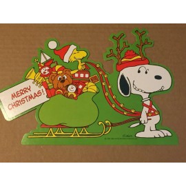 UNITED FEATURE SYNDICATE VINTAGE MERRY CHRISTMAS SNOOPY & WOODSTOCK DIE CUT SCHULZ 1965 NOS!
