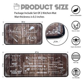 Brown Kitchen Rugs,Non Skid Washable Microfiber mats for Kitchen Floor, Kitchen Rules Theme Kitchen Cushioned Runner Rug Decor Sets of 2 Pieces,17"x 47"+17"x 30"