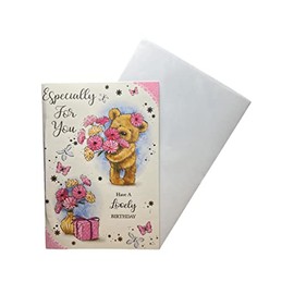 "Express Yourself" Birthday Card for a Special Person - Floral and Teddy Bear Design - Includes Envelope