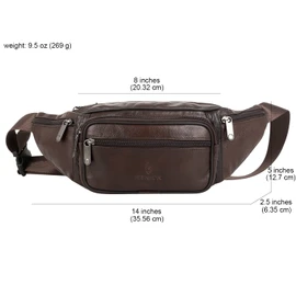 ZZNICK Genuine Leather Fanny Pack/Waist Bag/Organizer with Adjustable Belt, Multiple Pockets Waist Pack (Brown-861)