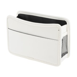 A ABSOPRO Car Trash Can Portable and Fold 8.3" Length 3.1" Width 5.9" Height Trash Bin Faux Leather White 1 Pcs