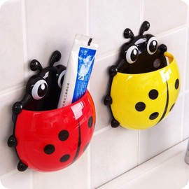 1Pc Random Color Kids Toothbrush Holders, Cute Seven-Star Ladybug Toothbrush with Suction Cup No Drill Insect Shape Toothbrush Holder for Kids Bathroom Powerful Suckers Random Color