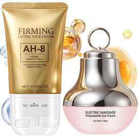 2PCS AH-8 Firming Crema para el cuello, Kit de Masajeador Eléctrico para Ojos y Crema Reafirmante para Cuello,Reduce Wrinkles Fine Lines, Antiarrugas,Tratamiento Facial Completo (Crema 120g+50g)