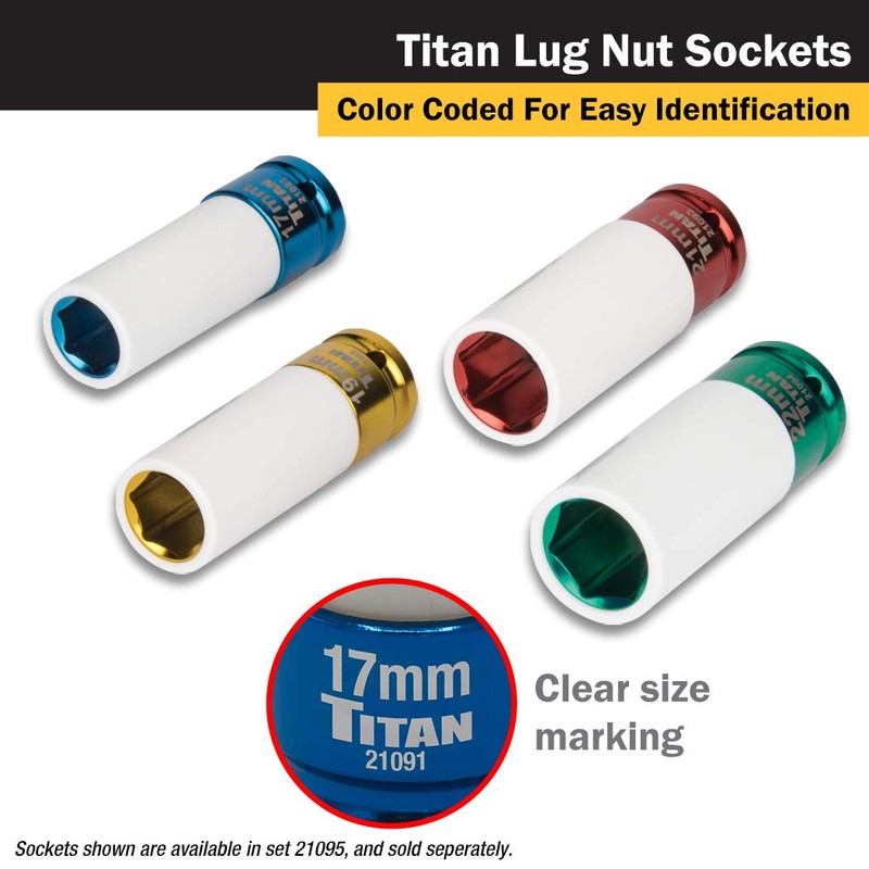 TITAN 21095 4-Piece 1/2-Inch Drive Non-marring Impact Deep Lug Nut