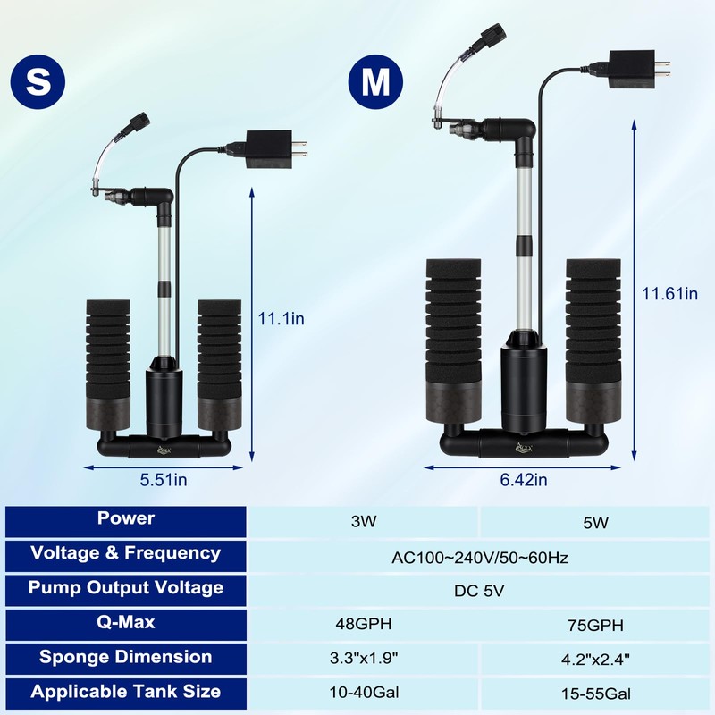 AQQA Electric Sponge Filter for Fish Tank – Quiet Internal
