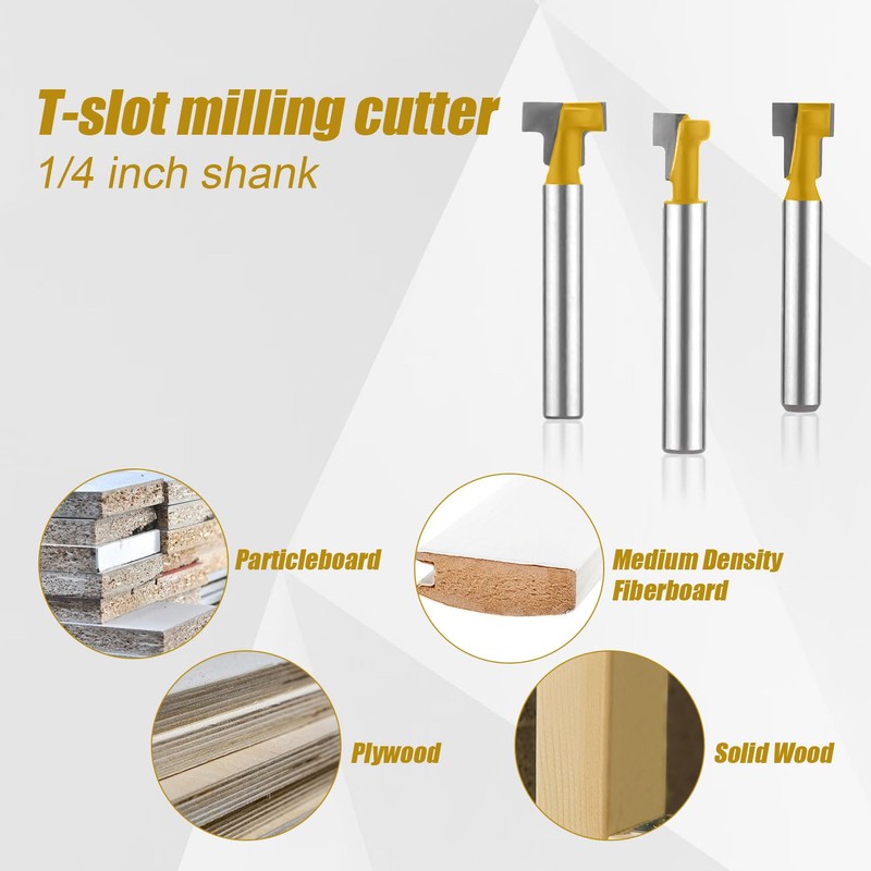 3pcs Keyhole Router Bits Set, 1/4" Shank T Slot Cutter