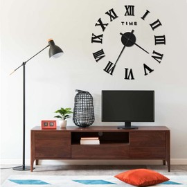 vidaXL 3D Wall Clock Modern Design Extra Large Decorative Wall Clock Wall Sticker Decoration Analogue Clock Living Room DIY EVA Black 100 cm XXL