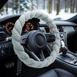 Evankin Blue Fluffy Car Steering Wheel Cover - Universal, Soft Plush Protector for 14-14.7 inch Wheels, Cute and Girly Design for Women, Anti-Slip, Comfortable, and Luxurious.