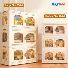 【Clearance/Labor Day Sale】RaybeeFurniture 1/2/3/4/5 Pack Plastic Storage Bin with A Lid, Stackable Storage Containers with Wheels, Folding Storage Boxes, Closet Organizers&Storage Bins for Living Room,Office,Dorm,Kitchen:_M-1 Pack-Beige