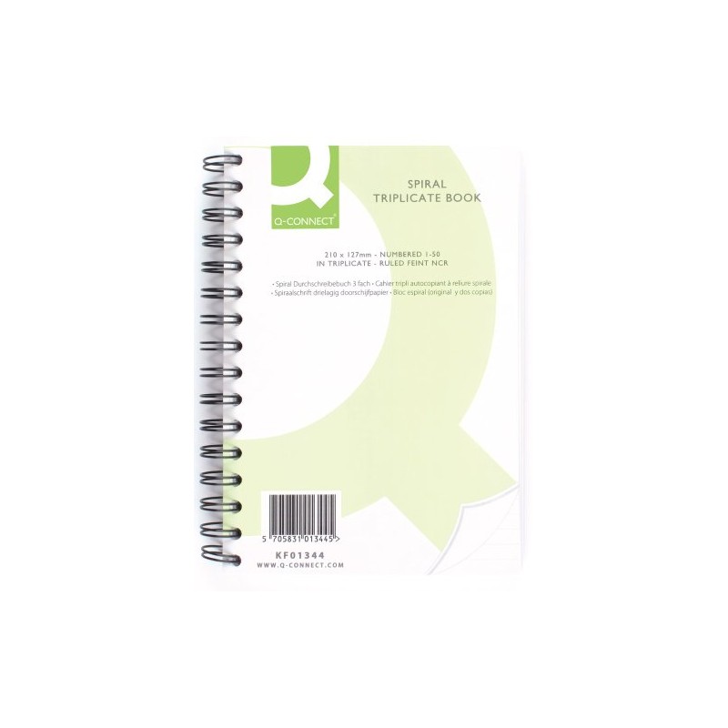 Q-Connect 8x5 inch Wire Bound Carbonless Triplicate Book