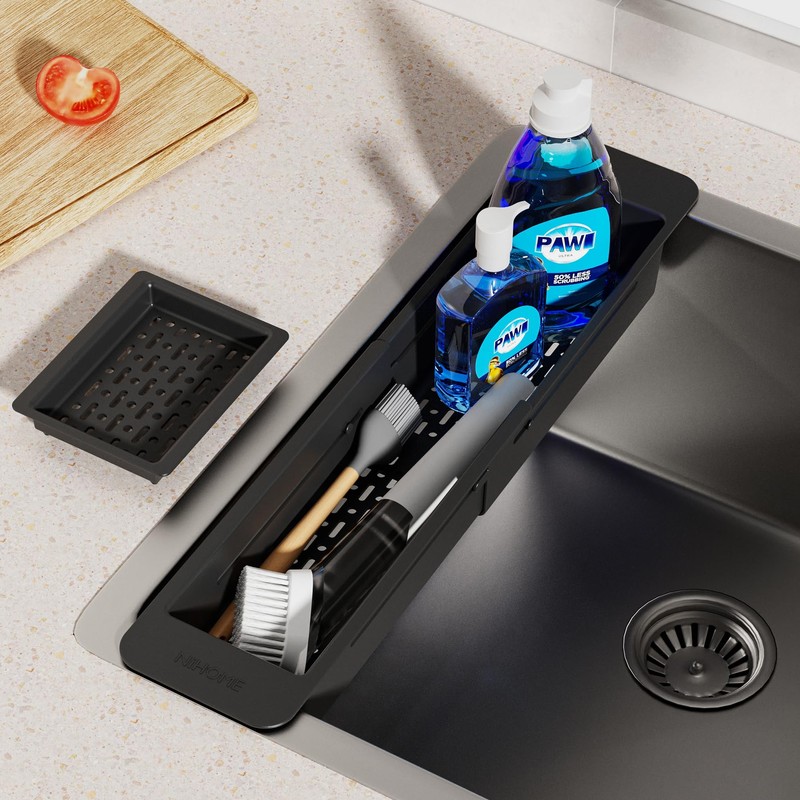 NiHome Extendable Over Sink Kitchen Organizer, Small Telescopic Brush Storage