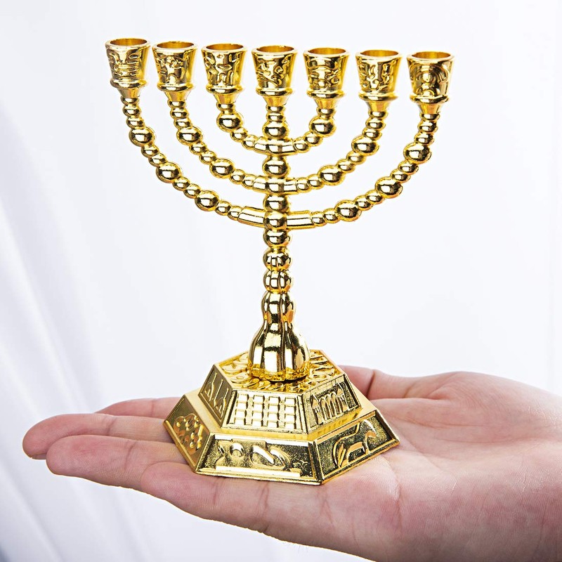 4.3" 7-Branch Hanukkah Menorah Candle Holder for Shabbat,Tabernacle, Menorahs for