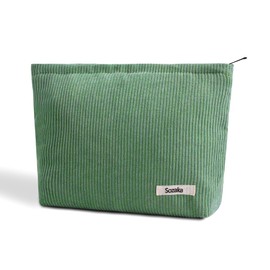 Gardsell Cosmetic Bags for Women - Corduroy Cosmetic Bag Aesthetic Women Handbags Purses Smile Dots Makeup Organizer Storage Makeup Bag Girls Case Bags (Pure Green)