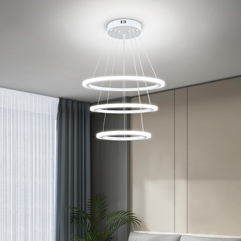O'NEELDY Modern LED Chandeliers White Pendant Light Fixture 3 Ring
