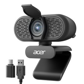 Acer 1080p Webcam USB Plug and Play Webcam for PC with Noise Cancellation Microphones Computer Camera for Desktop Streaming Gaming Online Meeting Wide Angle Privacy Cover A-to-C Adapter Easy Setup
