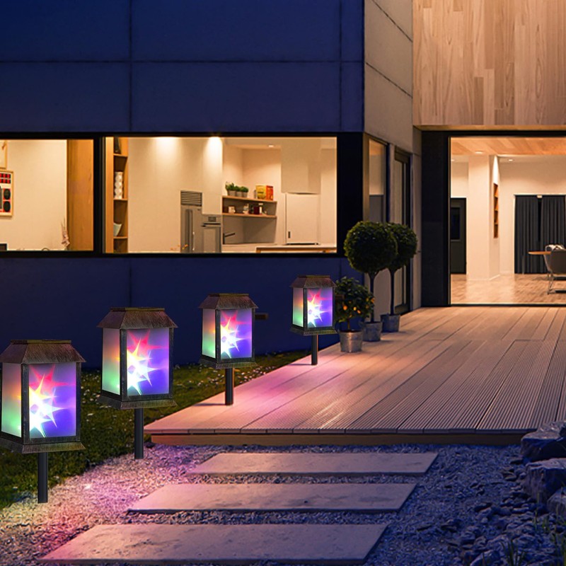 Solar Lanterns Outdoor Waterproof 3D Color Flickering, Hanging Lantern Decorative,