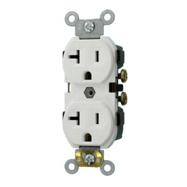 Leviton 20-Amp, 125-Volt, Narrow Body Duplex Receptacle, Straight Blade, Commercial Grade, Self Grounding, CR20-W, White