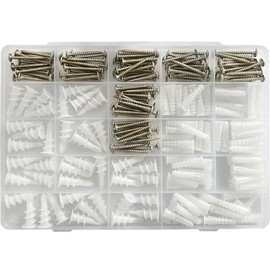 ZUYUEE 208PCS Screws and Wall Plugs Set, (15x33mm) Plasterboard Fixings, Dry Wall Anchor Screws, (7x30mm) Raw Plugs for Brick Wall