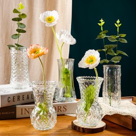 Vintage Vases for Centerpieces Set of 5, Small Glass Flower Bud Vase in Bulk, Clear Crystal Bud VaseS for Flowers, Wedding Reception Party Table Decorations