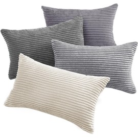 Topfinel Cushion Cover, 30 x 50 cm, Grey Corduroy Cushion Covers, Set of 4 Cushion Covers, Decorative Cushion Covers, Sofa Cushion, Decorative Cushion for Sofa, Bedroom, Living Room, Balcony, Children