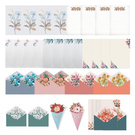 Writing Paper and Envelopes Sets, 24 Pcs Special Flower Design Writing Stationery Paper with 12 Envelopes and 2 Greeting Card, Vintage Letter Set for Invitation Gifts Thanksgiving Christmas Cards
