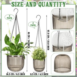 Maxcheck 4 Pcs Self Watering Hanging Planters Indoor 6.5'' 4.5'' Hanging Flower Pots Baskets Outdoor Self Watering Hanging Plant with 3hooks Drainage Holes for Home(Gray)