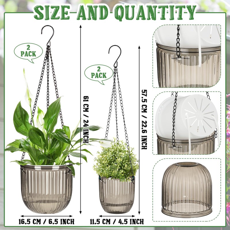 Maxcheck 4 Pcs Self Watering Hanging Planters Indoor 6.5'' 4.5''
