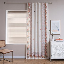 MYSKY HOME Yellow Floral Curtains for Living Room Light Filtering Back Tab Linen Look Semi Sheer Curtains Bohemian Style Window Drapes Home Decor Dining Room, Yellow, 2 Panels, 50x95 Inch