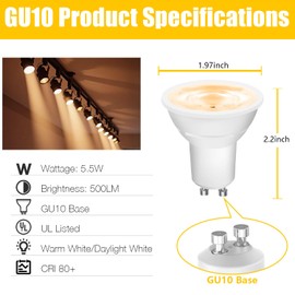 DAYBETTER GU10 LED Light Bulbs, Dimmable GU10 Bulb Replacement for Track Lighting, 5.5w Equivalent 50W, 500 LM Warm White 2700K, MR16 LED Bulb for Kitchen, Range Hood, Living Room, 24 Pack