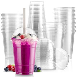 Fit Meal Prep 500 Pack 16 oz Clear Plastic Cups with Dome Lids, Disposable Iced Coffee Cups, BPA Free Crystal Boba Cup for Party, Juice, Smoothie, Boba, Milkshake, Other Cold Drink Crack Resistant