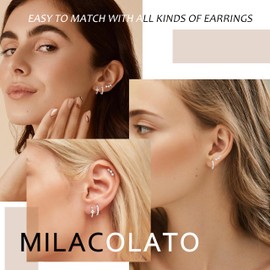 MILACOLATO 3 Pairs Sterling Silver Stud Hoop Earrings for Women Dainty 14k Gold Earrings 925 Sterling Silver Cartilage Earrings Stud Earring Huggie Earrings Set for Multiple Piercing AS