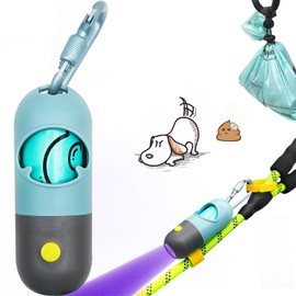 YUCHIYA Dog Poop Bags Holder with UV Flashlight with 1 Roll of Leak-Proof Dog Waste Bags Black Light for for Pet Urine Detector with Built-in LR44 Batteries and Dog Walking Accessories (Crystal Blue)