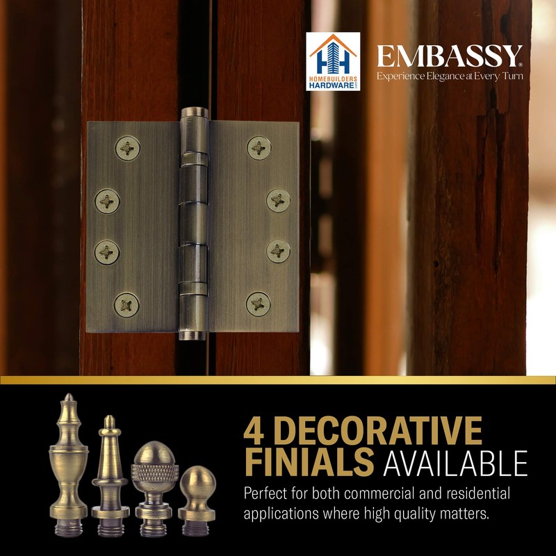 Embassy Door Hinge Solid Brass - 3 x 3 Inch,