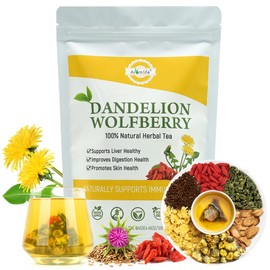 Aromlife Dandelion Wolfberry Tea, 21 Teabags with Dandelion Root, Goji Berry, Milk Thistle & Chrysanthemum, Individually Wrapped, Caffeine-Free Tea
