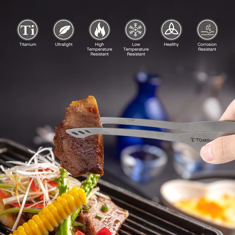 Funien Titanium Tongs 9.2 Inch Lightweight BBQ Grill Tongs Clip