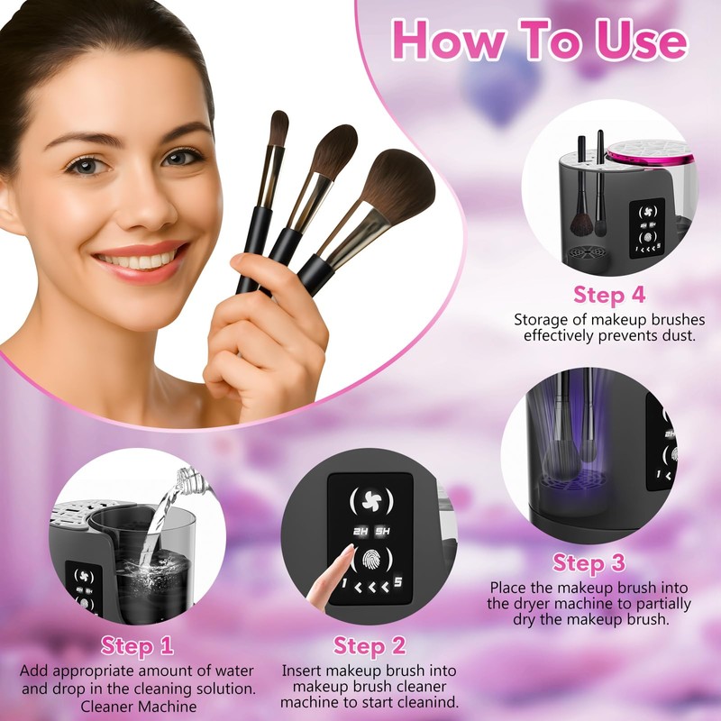 3 IN 1 Electric Makeup Brush Cleaner,Automatic Makeup Brush Cleaner