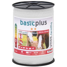 VOSS.farming Electric Fence Tape 200 m, 20 mm, 5 x 0.16 Stainless Steel Conductors, White Color; Polytape for All Types of Livestock Animals