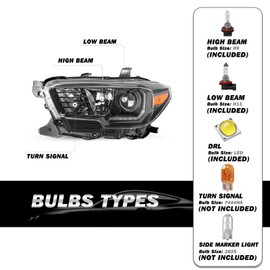 SOCKIR Headlight Assembly Fit for 2016-2022 Toyota Tacoma w/LED DRL, 2016 2017 2018 2019 2020 2021 2022 FOR Toyota Tacoma Headlights Driver and Passenger Side(Bulbs Included)