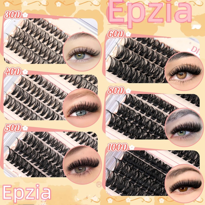 Epzia Eyelash Extension Kit - 476PCS D-Curly Lash Clusters (30D+40D+50D+60D+80D+100D)
